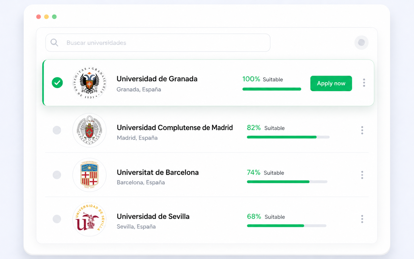 SpainAdmit student profile completion dashboard